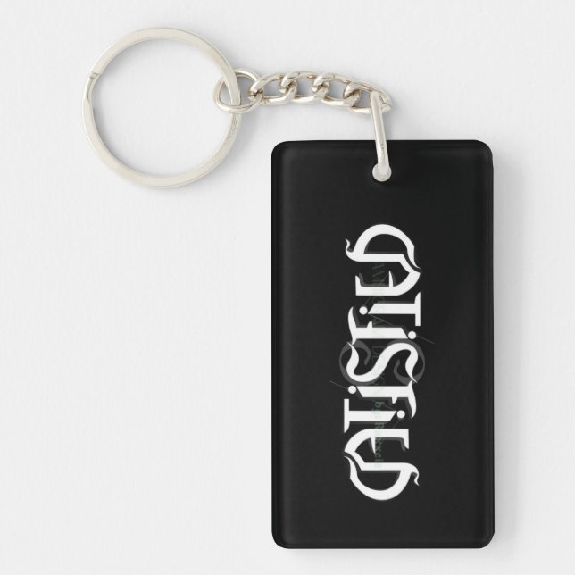 Ambigram Keychain "SATISFIED" (Framsidan)