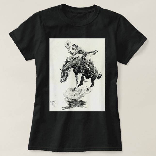 AmbiguiTee Art Western Rodeo Cowgirl Riding T Shirt (Design framsida)