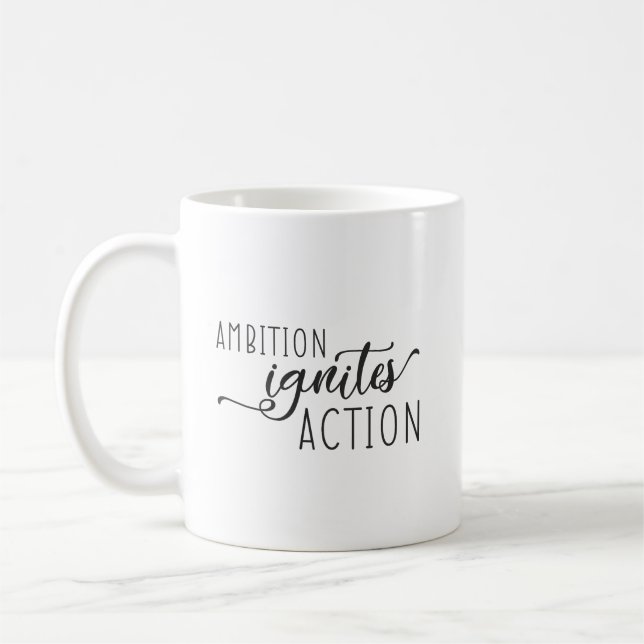 Ambition Ignites Action - Gym, Success, Hustle Kaffemugg (Vänster)