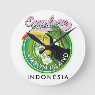 Ambon Island Indonesien reselogo Trä Väggt Konst Rund Klocka