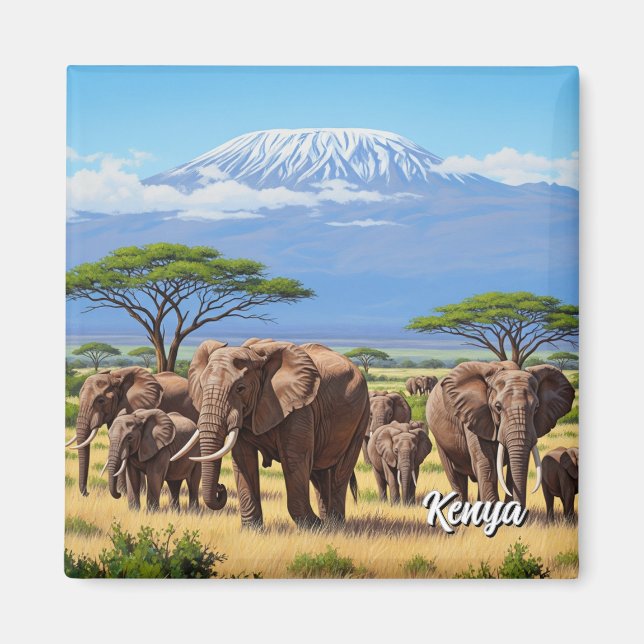 Amboseli nationalpark Kenya Elephants Magnet (Framsidan)