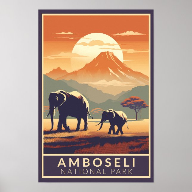 Amboseli nationalpark Kenya Resa Konst Vintage Poster (Framsidan)