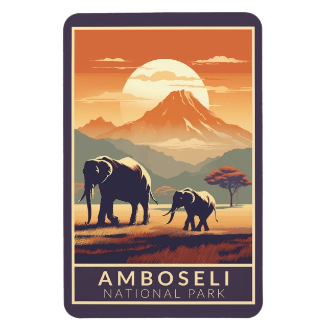 Amboseli nationalpark Kenya Travel Art Vintage Magnet (Vertikal)