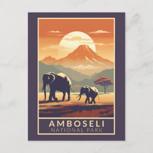 Amboseli nationalpark Kenya Travel Art Vintage Vykort