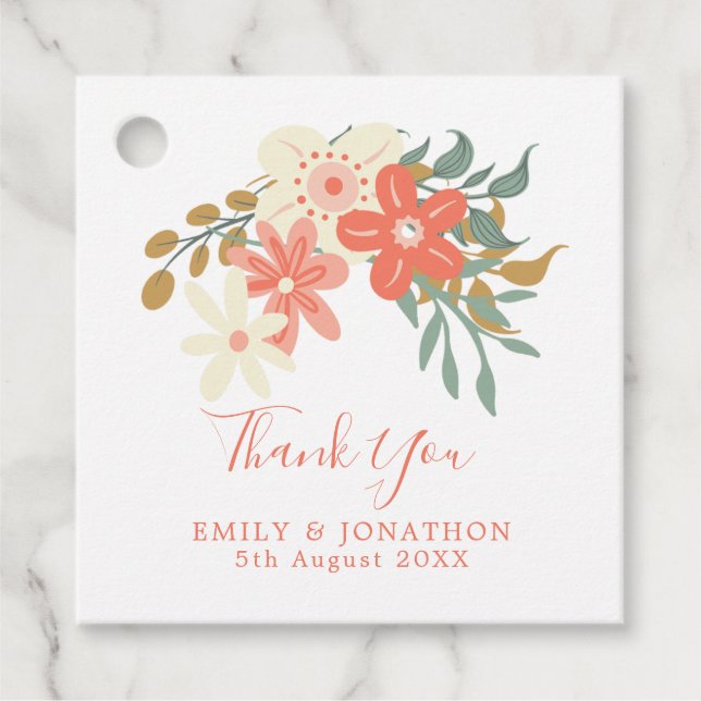 Ambrose Coral Blommigt Namn meddelande bröllop Gåvor Etiketter (Framsida)