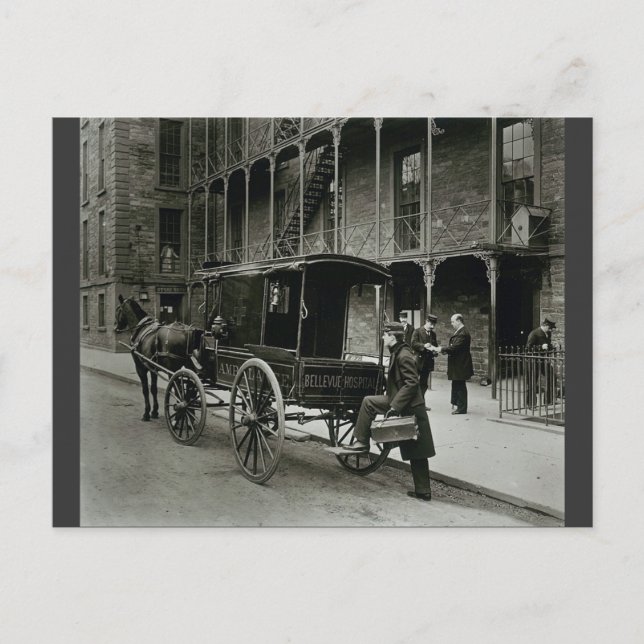 Ambulance Bellevue Hospital, New York City 1895 Vykort (Framsida)