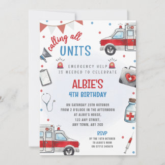 Ambulance Birthday Inbjudan First Responder Medic
