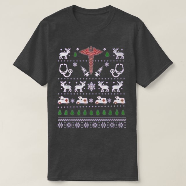 Ambulance Christmas Tree AMR Deer Xmas Snow  T Shirt (Design framsida)