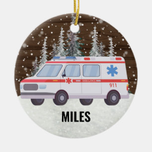 Ambulance EMT Sjukvårdare jul Julgransprydnad Keramik