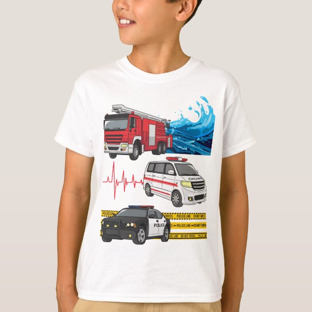 Ambulance Fordon i Lastbilar vid barnpolisen T Shirt (Framsida)