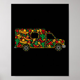 Ambulance Mexican Sombrero Maracas Guitar Cinco De Poster