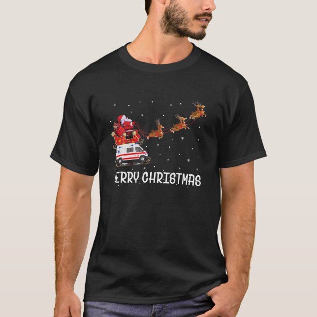 Ambulance Santa Claus Sleigh Christmas For EMS Paj T Shirt (Framsida)