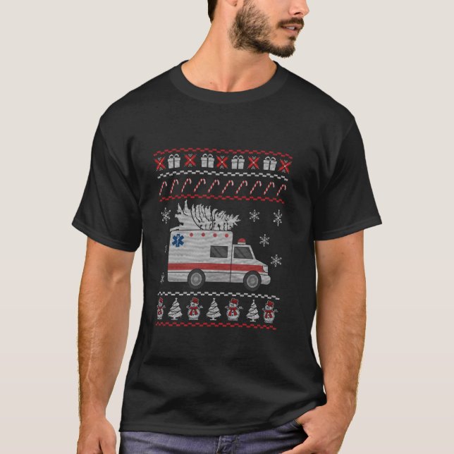 Ambulance Ugly Christmas Pajama Costume EMT Parame T Shirt (Framsida)