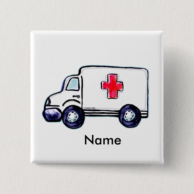 Ambulans fyrkantig pin knapp (Framsida)