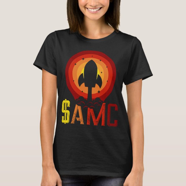 $AMC Funny Lagrar Rocket Stonk Trading T Shirt (Framsida)