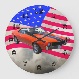 AMC Javlin Classic Car with American Flagga Stor Klocka