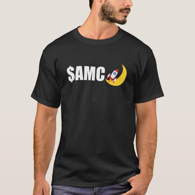 $AMC till Måne Rocket Stonk T Shirt (Framsida)