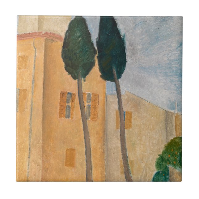 Amedeo Modigliani - Cypresser och hus i Cagnes Kakelplatta (Framsidan)