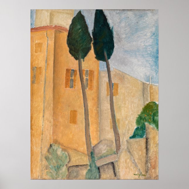Amedeo Modigliani - Cypresser och hus i Cagnes Poster (Framsidan)