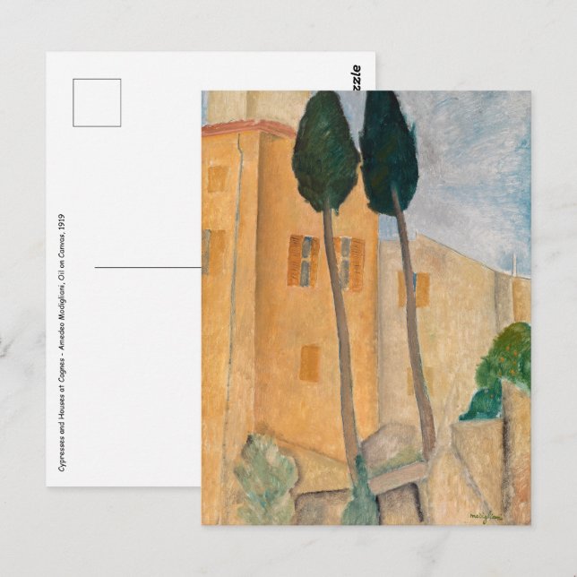 Amedeo Modigliani - Cypresser och hus i Cagnes Vykort (Fram/baksida)