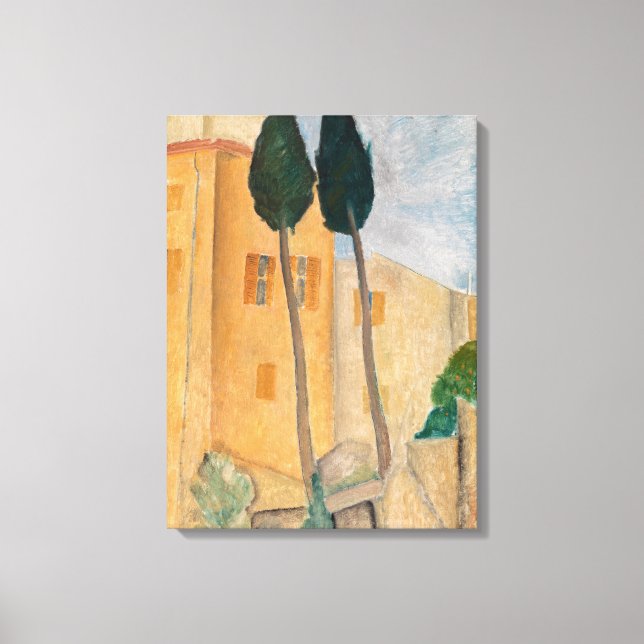 Amedeo Modigliani - Cypressträd och hus vid Cagnes Canvastryck (Framsida)