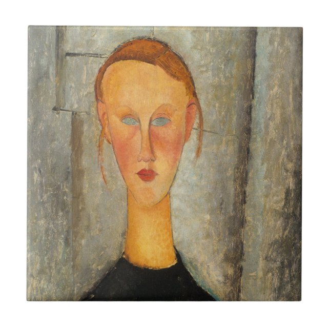 Amedeo Modigliani - flicka med blå Ögon Kakelplatta (Framsidan)