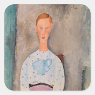 Amedeo Modigliani - Flickan med en polka-dot-Blous Fyrkantigt Klistermärke