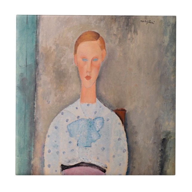 Amedeo Modigliani - Flickan med en polka-dot-Blous Kakelplatta (Framsidan)