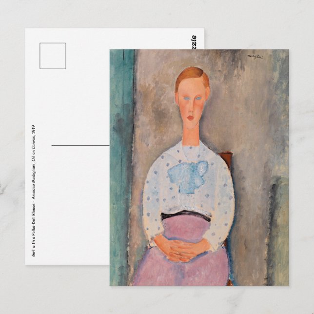 Amedeo Modigliani - Flickan med en polka-dot-Blous Vykort (Fram/baksida)