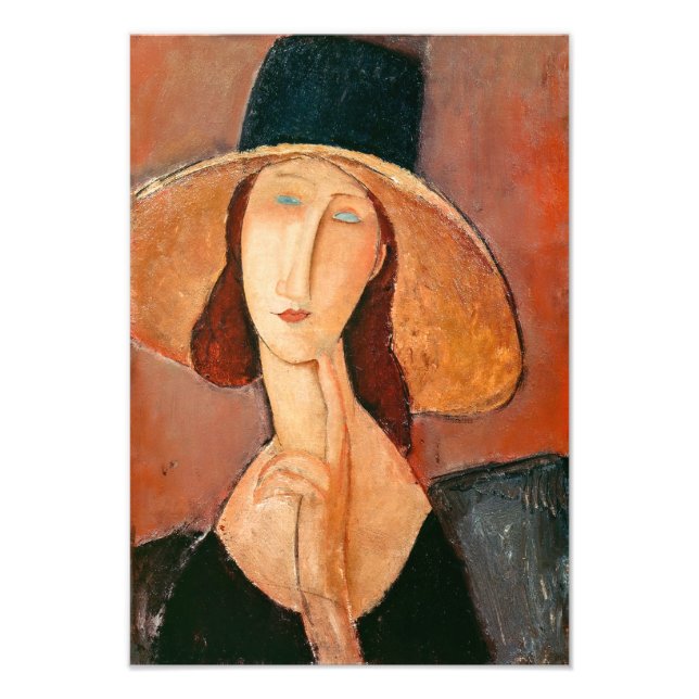 Amedeo Modigliani - Jeanne Hebuterne i Large Hat Fototryck (Framsidan)