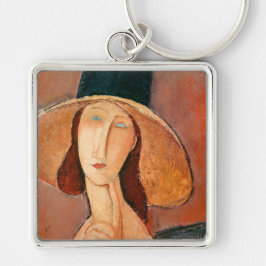 Amedeo Modigliani - Jeanne Hebuterne i Large Hat Fyrkantig Silverfärgad Nyckelring
