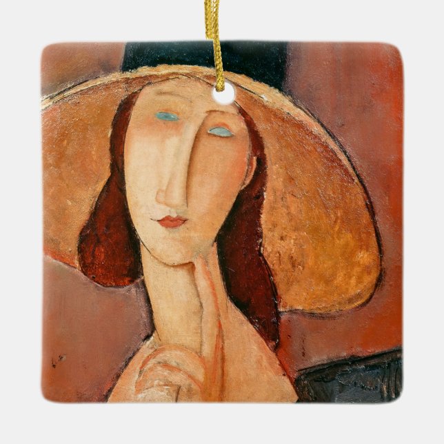 Amedeo Modigliani - Jeanne Hebuterne i Large Hat Julgransprydnad Keramik (Framsida)