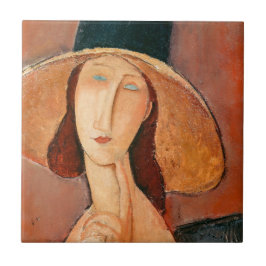 Amedeo Modigliani - Jeanne Hebuterne i Large Hat Kakelplatta