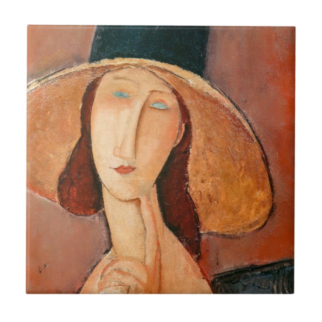 Amedeo Modigliani - Jeanne Hebuterne i Large Hat Kakelplatta (Framsidan)