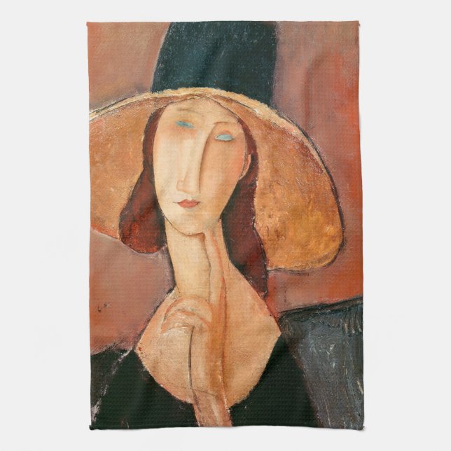 Amedeo Modigliani - Jeanne Hebuterne i Large Hat Kökshandduk (Vertikal)