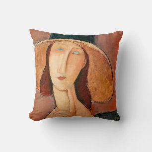 Amedeo Modigliani - Jeanne Hebuterne i Large Hat Kudde