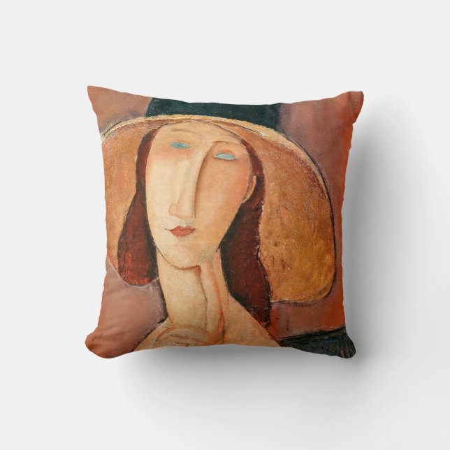 Amedeo Modigliani - Jeanne Hebuterne i Large Hat Kudde (Framsida)