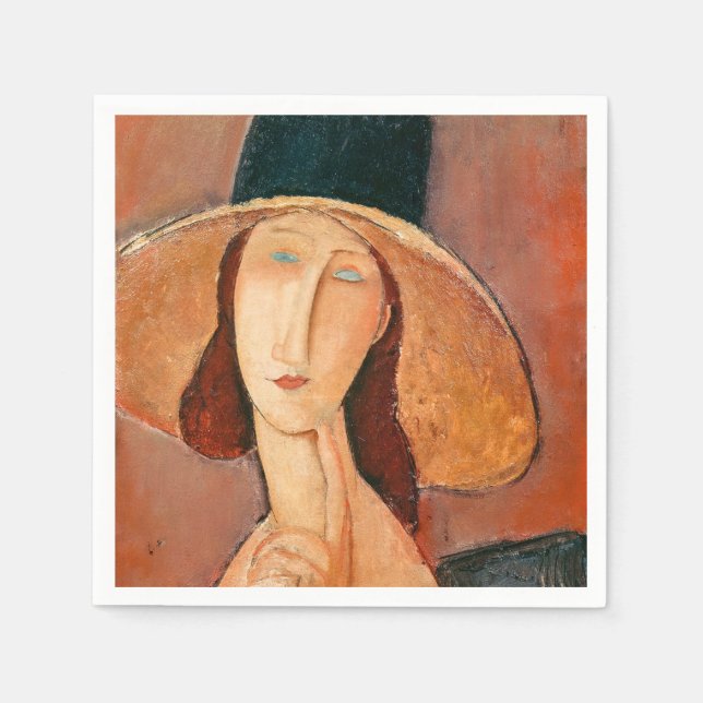 Amedeo Modigliani - Jeanne Hebuterne i Large Hat Pappersservett (Framsidan)