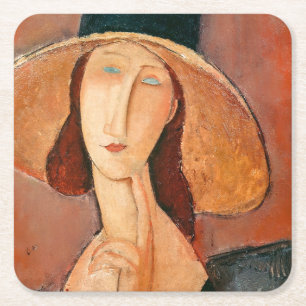 Amedeo Modigliani - Jeanne Hebuterne i Large Hat Underlägg Papper Kvadrat