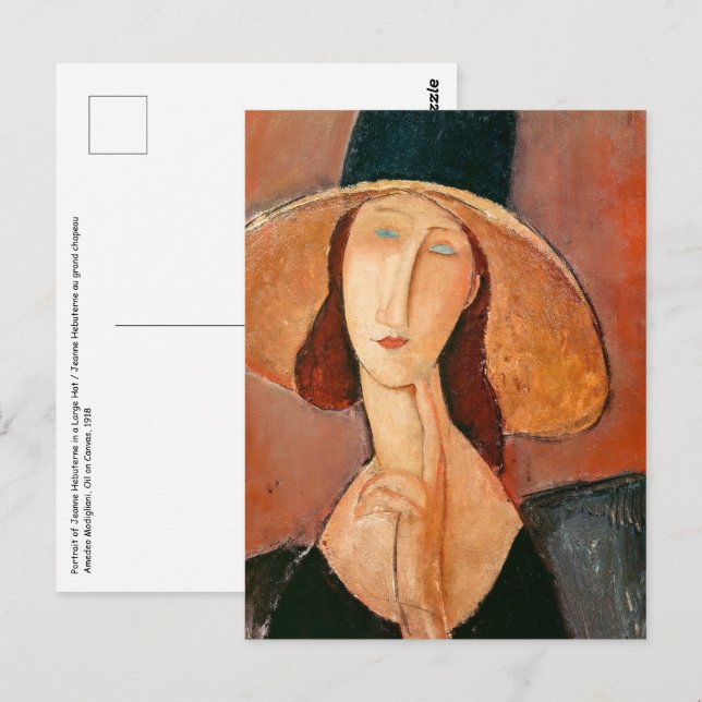Amedeo Modigliani - Jeanne Hebuterne i Large Hat Vykort (Fram/baksida)