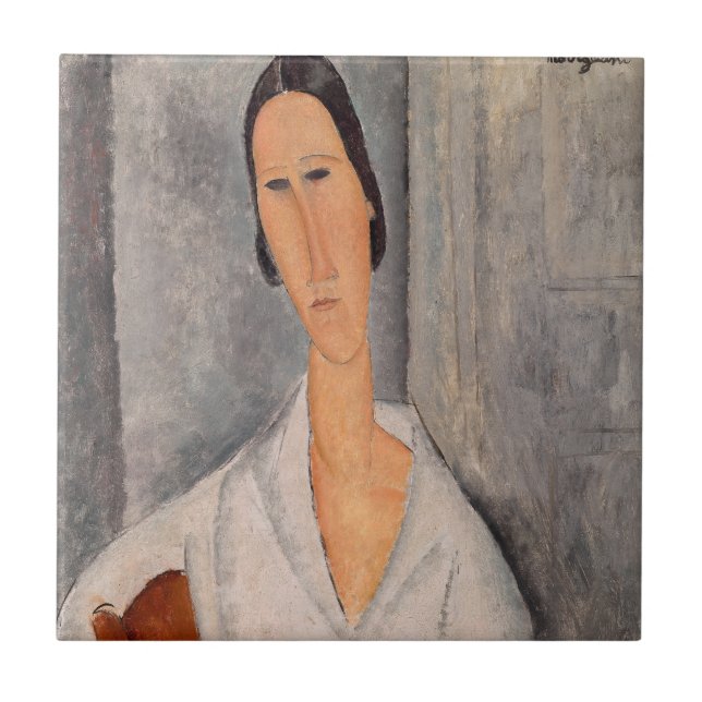 Amedeo Modigliani - Madame Hanka Zborowska Leaning Kakelplatta (Framsidan)