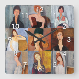 Amedeo Modigliani - mästerverk Collage Fyrkantig Klocka