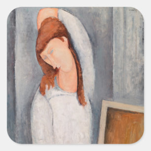 Amedeo Modigliani - Porträtt Jeanne Hebuterne #1 Fyrkantigt Klistermärke