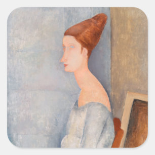 Amedeo Modigliani - Porträtt Jeanne Hebuterne #3 Fyrkantigt Klistermärke