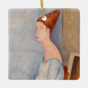 Amedeo Modigliani - Porträtt Jeanne Hebuterne #3 Julgransprydnad Keramik