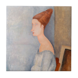 Amedeo Modigliani - Porträtt Jeanne Hebuterne #3 Kakelplatta