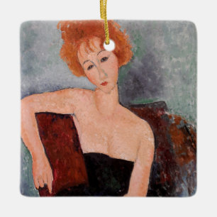 Amedeo Modigliani - Redhead Girl Evening Dress Julgransprydnad Keramik