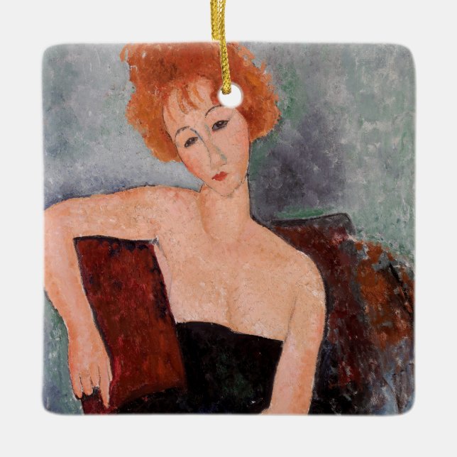 Amedeo Modigliani - Redhead Girl Evening Dress Julgransprydnad Keramik (Framsida)
