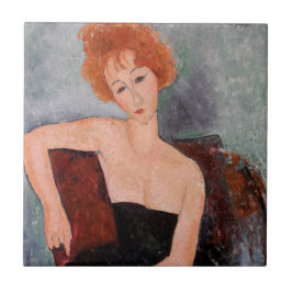 Amedeo Modigliani - Redhead Girl Evening Dress Kakelplatta