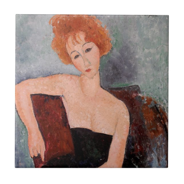 Amedeo Modigliani - Redhead Girl Evening Dress Kakelplatta (Framsidan)
